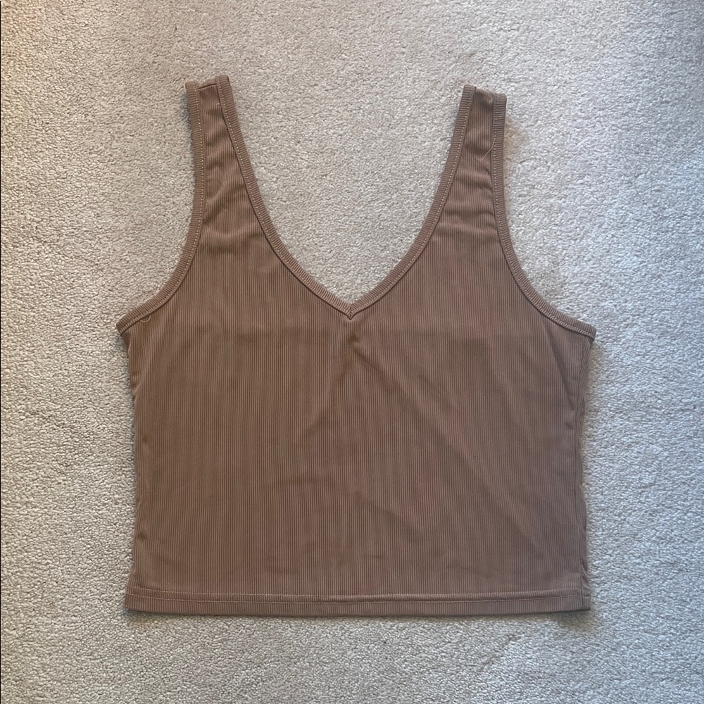 Super Silky Women's Tan V-Neck Ribbed Top